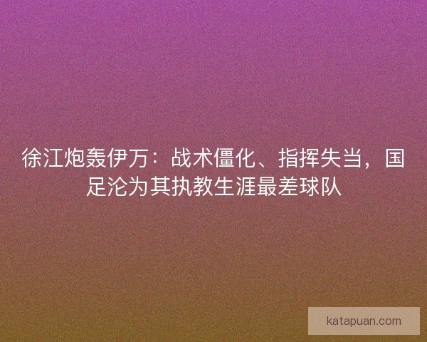 徐江炮轰伊万：战术僵化、指挥失当，国足沦为其执教生涯最差球队