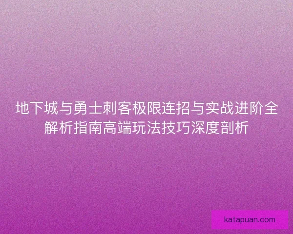 地下城与勇士刺客极限连招与实战进阶全解析指南高端玩法技巧深度剖析